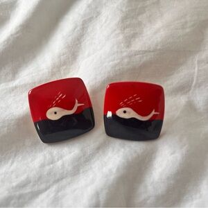 Vintage plastic Red and Black Whale Earrings